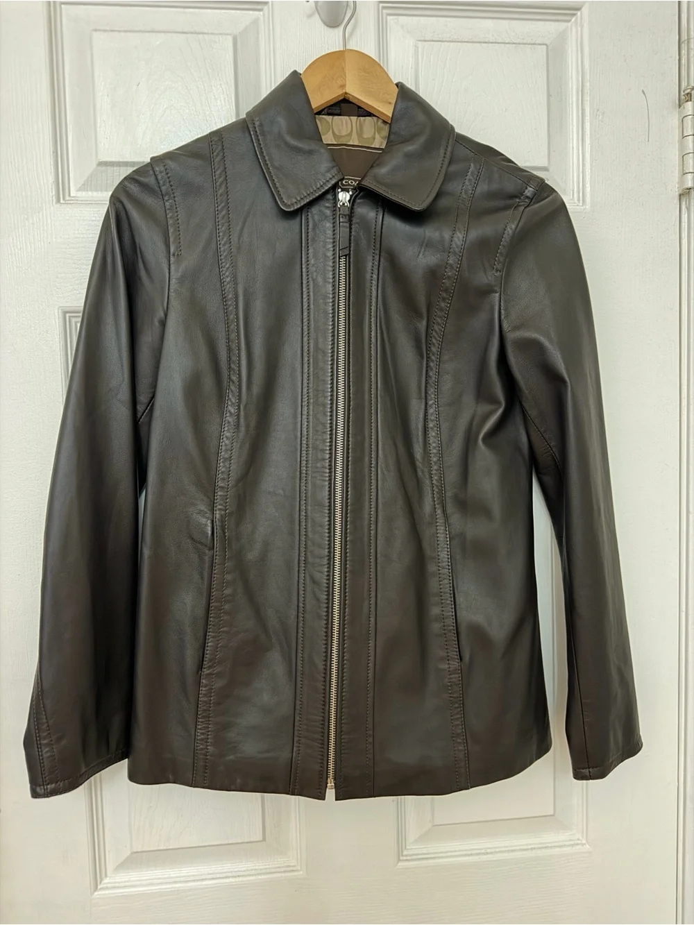 Coach Brown Leather Jacket with Signature Tan Lining